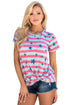 Sexy Grey Pink Striped Star Short Sleeve Knot Top